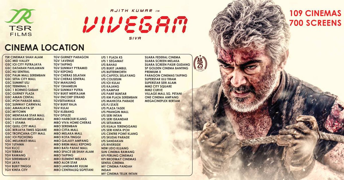 Vivegam In Malaysia Theatre List