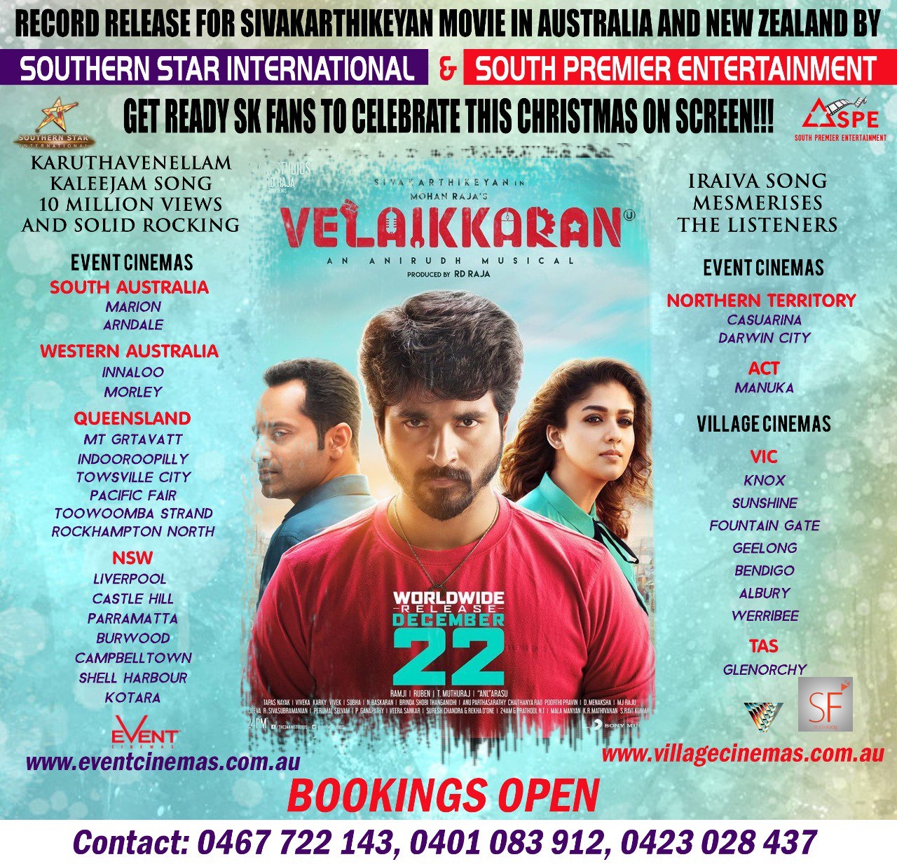 Velaikkaran Theater List Australia New Zealand